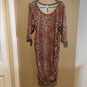 Piphany Geometric Long Sleeve Dress - Orange and Black